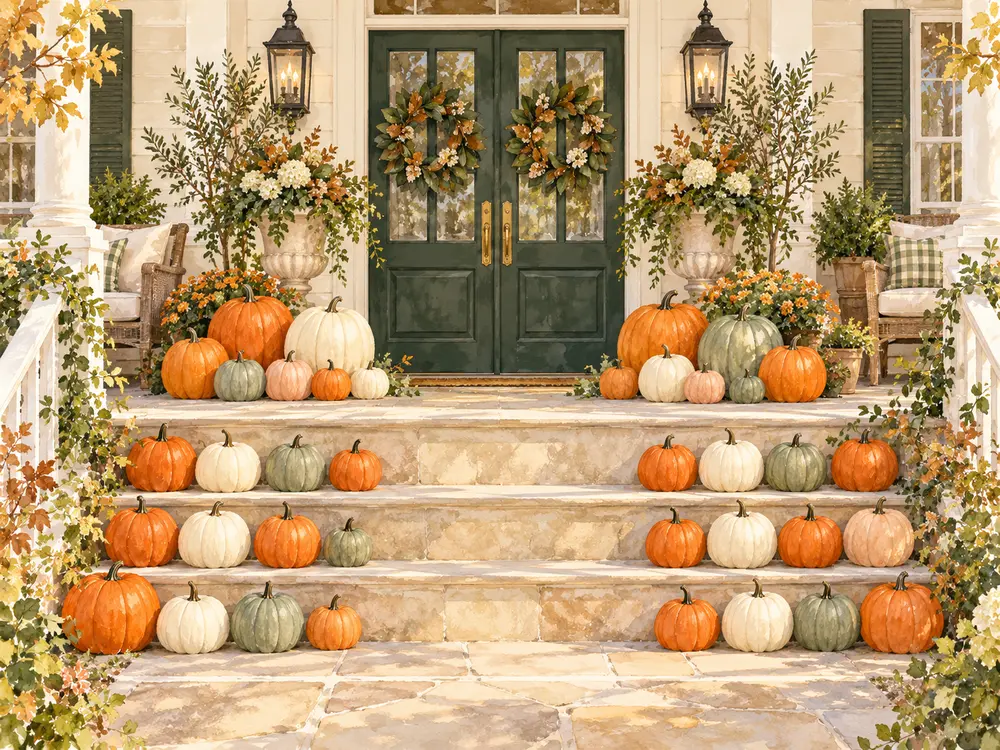 Watercolor inspiration for a full, balanced fall porch